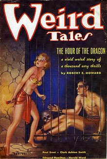 Weird Tales (December 1935) featuring the first installment of the novel The Hour of the Dragon.