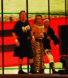 Piper with Ricky Steamboat and Jimmy Snuka before their match with Chris Jericho at WrestleMania XXV in 2009.