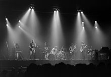 A live performance of The Dark Side of the Moon at Earls Court, shortly after its release in 1973: (l-r) David Gilmour, Nick Mason, Dick Parry, Roger Waters