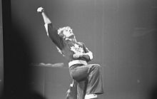 Daltrey, exuberant and confident with his role on stage. October 1976