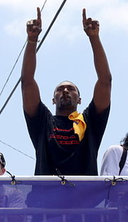 Artest celebrates at the 2010 Lakers Championship parade.