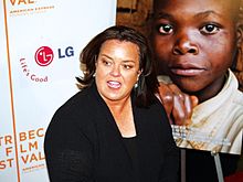 O'Donnell at the 2008 Tribeca Film Festival premiere for the I Am Because We Are documentary, about the millions of orphans in the African country of Malawi who lost parents and siblings to HIV and AIDS. Her passion for protecting children has led her to be outspoken on issues affecting them, including world affairs and adoption.