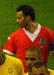 Giggs captaining Wales in the friendly against Brazil in September 2006