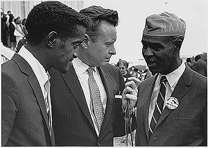 Sammy Davis Jr. (left) with Walter Reuther (center) and Roy Wilkins (right) at the 1963 March on Washington.