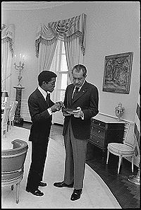 Sammy Davis, Jr. in the Yellow Oval Room of the White House with President Richard Nixon, March 4, 1973