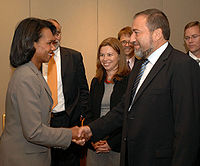 Lieberman and then-United States Secretary of State Condoleezza Rice in 2007
