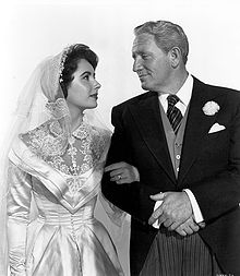 Tracy and Elizabeth Taylor in a promotional image for Father of the Bride (1950). The comedic role of Stanley Banks was one of Tracy's nine Oscar nominated performances.