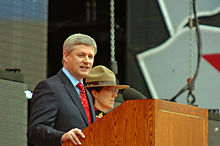Prime Minister Stephen Harper speaking at 2009 Canada Day celebrations on Parliament Hill in Ottawa.