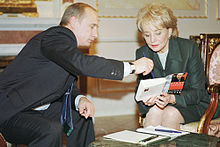Vladimir Putin giving an interview to Walters in 2001 at the Kremlin.