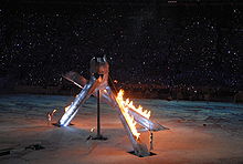 Nash, Wayne Gretzky, Nancy Greene and Catriona LeMay Doan participate in the lighting of the Olympic cauldron at the 2010 Winter Olympics.