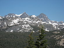 The crash site is on Volcanic Ridge, part of the Ritter Range. Volcanic Ridge is shown here, in the left foreground.