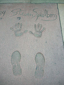 Footprints and handprints of Steven Spielberg in front of the Grauman's Chinese Theatre