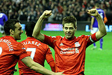 Gerrard after scoring a hat-trick in the Merseyside Derby