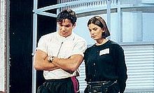 Hatcher with her Lois & Clark co-star Dean Cain rehearsing for the 45th Emmy Awards on September 19, 1993
