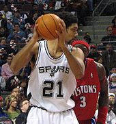 Duncan backs down Ben Wallace in a 2005 game.