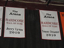 Dreamer's Hardcore Hall of Fame banner in the former ECW Arena.