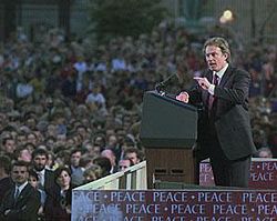 Blair addressing a crowd in Armagh in 1998.