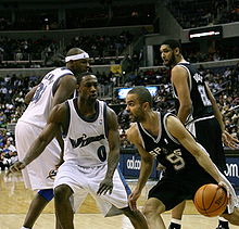 Parker in a 2007–08 game against Washington Wizards' Gilbert Arenas