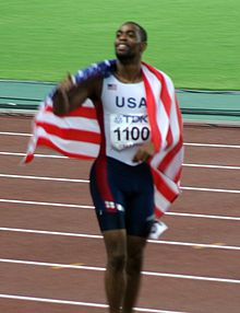 Gay after winning the 100 m at the Osaka World Championships.