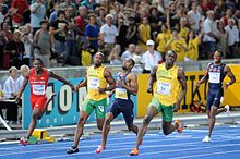 Gay trailed behind Bolt but set a new US record in the 100 m World final
