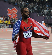 Tyson Gay after the 4x100m relay at the 2012 Olympics