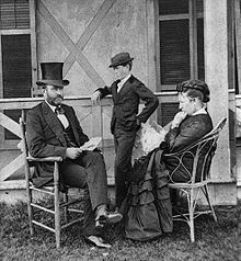 President Grant with his wife, Julia, and son, Jesse, in 1872.