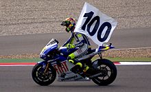 Rossi celebrates his 100th career victory at the 2009 Dutch TT in Assen