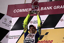 Rossi celebrates victory at the 2010 Qatar Grand Prix