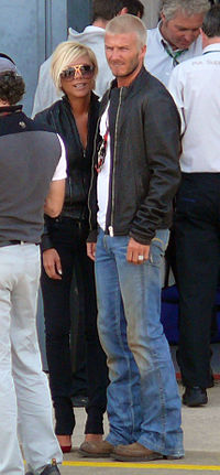 David and Victoria Beckham in Silverstone Circuit during the British Grand Prix 2007.
