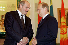 Belarussian President Alexander Lukashenko and Vladimir Putin in 2002. Despite a number of economic disputes in mid-2000s (decade), Belarus has remained one of Russia's closest allies.