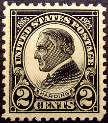 The 1st Harding stamp Memorial Issue of 1923, issued only one month after his death.[268][269]