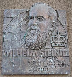 Plaque in honor of Wilhem Steinitz, in Prague's Josefov district