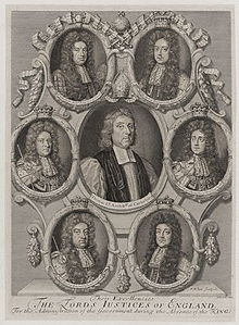 Engraving from 1695 showing the Lord Justices who administered the kingdom while William was on campaign.