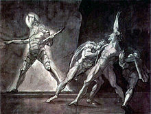 Hamlet, Horatio, Marcellus, and the Ghost of Hamlet's Father. Henry Fuseli, 1780–5. Kunsthaus Zürich.