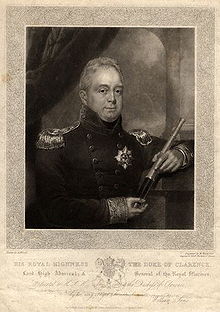 Portrait of William, as Lord High Admiral, print by William James Ward, after Abraham Wivell's painting, first published in 1827