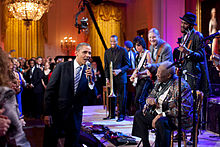 Barack Obama and B.B. King singing "Sweet Home Chicago" on February 21, 2012