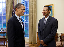Woods meets with United States President Barack Obama in the White House, April 2009.