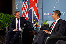 Meeting with British Prime Minister David Cameron during the 2010 G-20 Toronto summit