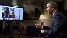 Obama conducting the first completely virtual interview from the White House in 2012[277]