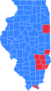 County results of the 2004 U.S. Senate race in Illinois. Counties in blue were won by Obama.