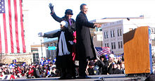 Obama stands on stage with his wife and daughters just before announcing his presidential candidacy in Springfield, Illinois, February 10, 2007