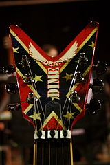 A Dimebag Darrell signature guitar headstock.