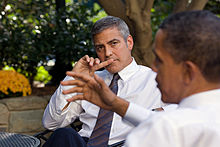 Clooney discusses Sudan with President Barack Obama at the White House in October 2010.