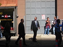 Ice-T with Christopher Meloni shooting Law & Order: SVU on Broome Street in SoHo, New York City (October 10, 2008)