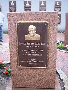 Tribute to Babe Ruth, Monument Park, as seen at the old Yankee Stadium