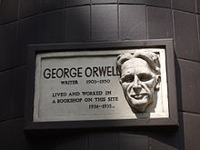 Orwell's time as a bookseller is commemorated with this plaque