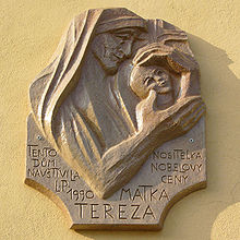 Plaque dedicated to Mother Teresa, Wenceslas Square, Olomouc, Czech Republic.