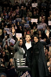 Winfrey joins Barack and Michelle Obama on the campaign trail (December 10, 2007).
