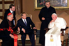 Russian President Vladimir Putin meeting Pope John Paul II