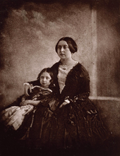 Earliest known photograph of Victoria, here with her eldest daughter, c. 1845[69]